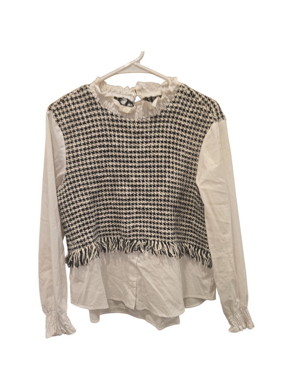 Zara Women's Layered Tweed And White Button Top Size Medium